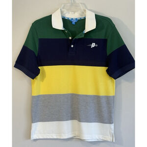 Prince Logo Pickleball Polo Shirt White Blue Yellow Striped Men Size XL NWT
